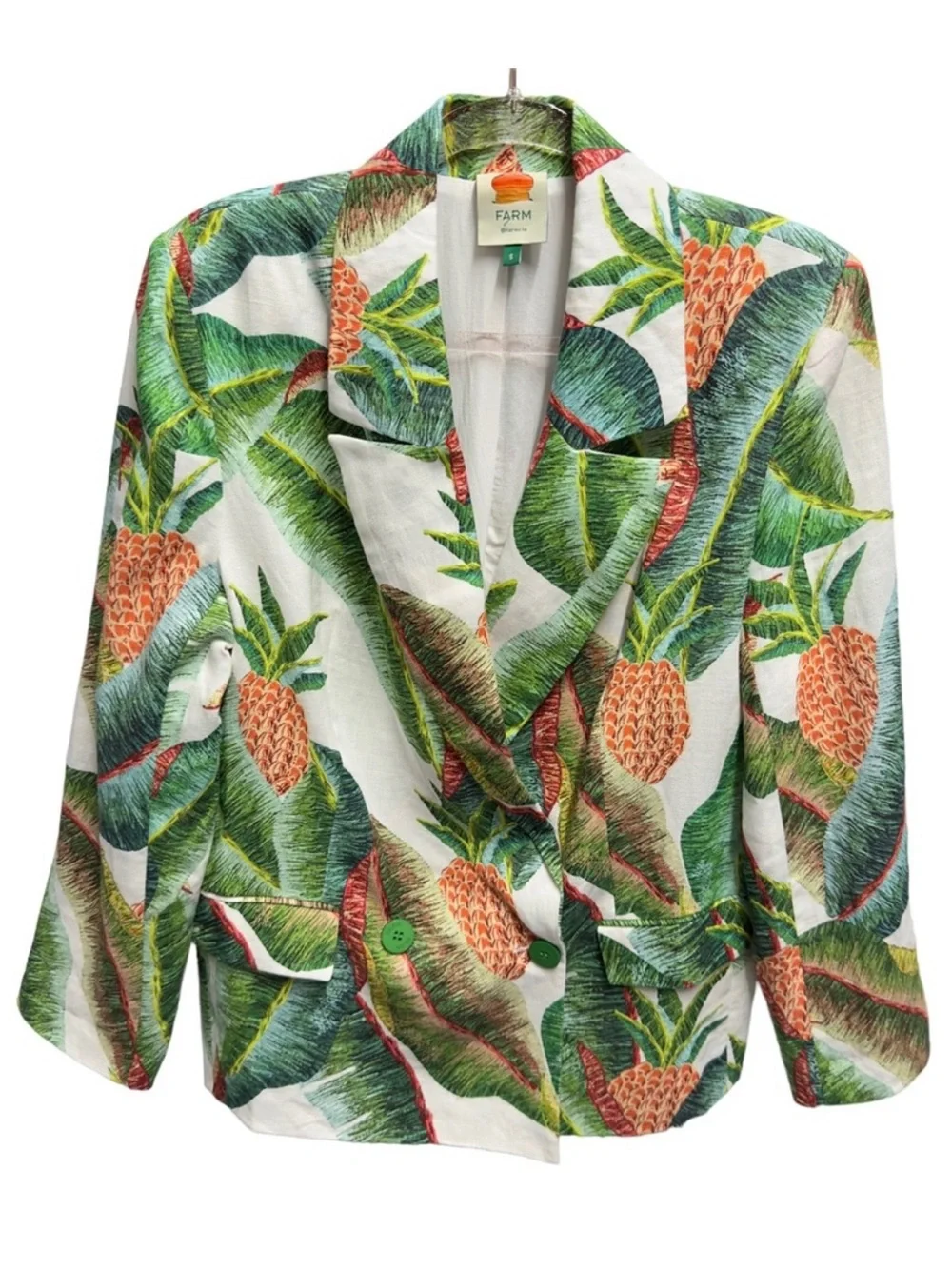 Pure Linen RARE New Farm Rio Pineapple Palm Leafs Tree Blazer Jacket